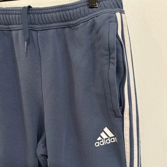 Adidas Pants Men S Light Blue 3 White Stripe Regular Fit Joggers Sweatpants - Picture 6 of 9